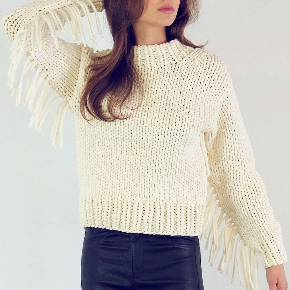 Kathryn McCarron Beth Pullover Swing Fringe Sweater Size XS NWT Neutral Cream